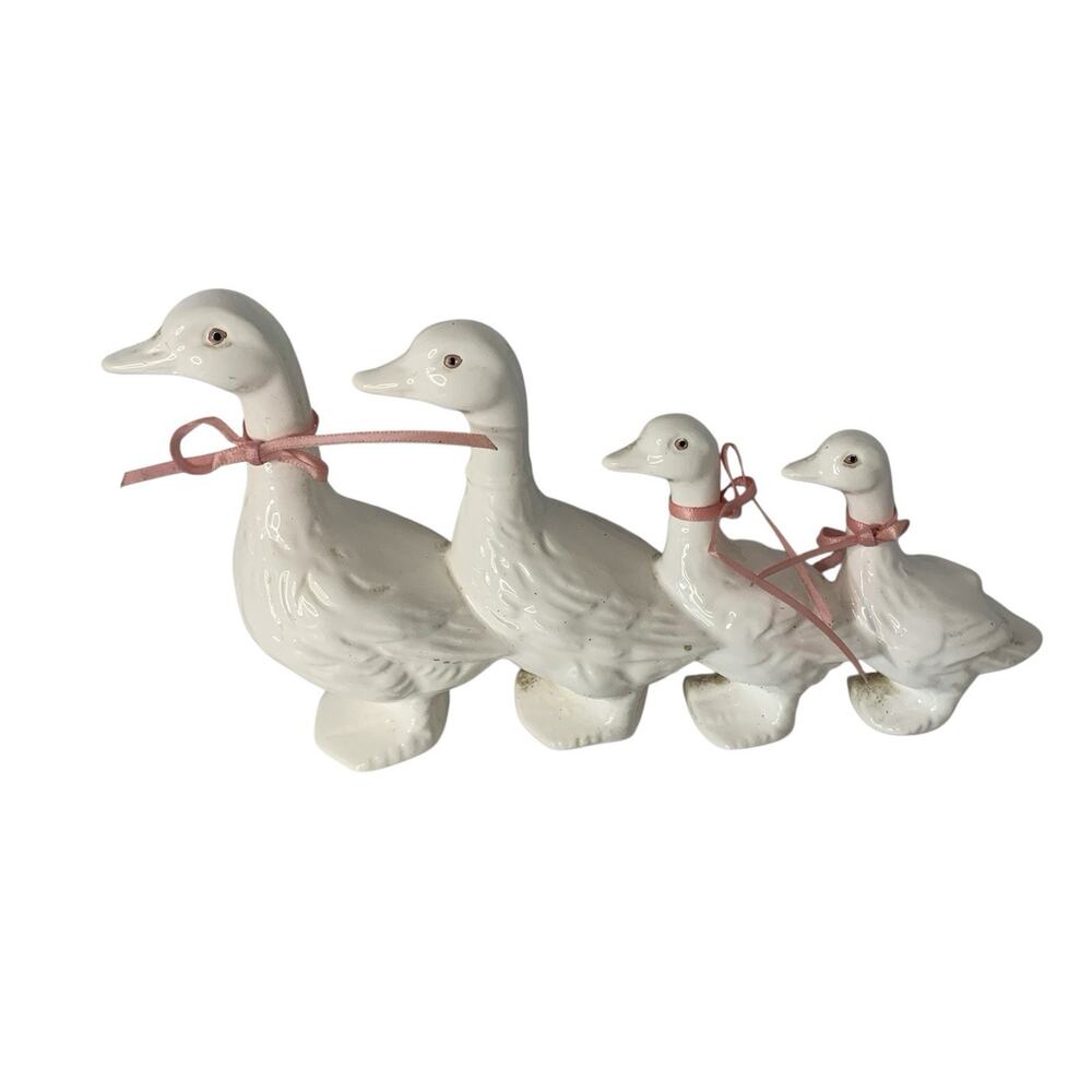 Department 56 Ceramic Four Ducks Figurine 7 1/2" Wide White Country Cottagecore